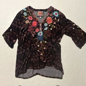 Johnny Was Lilly Embroidered Velvet Blouse